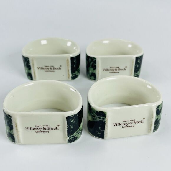 Villeroy & Boch Porcelain Green Black Marbled Napkin Rings Set of 4 Luxembourg - Picture 8 of 8